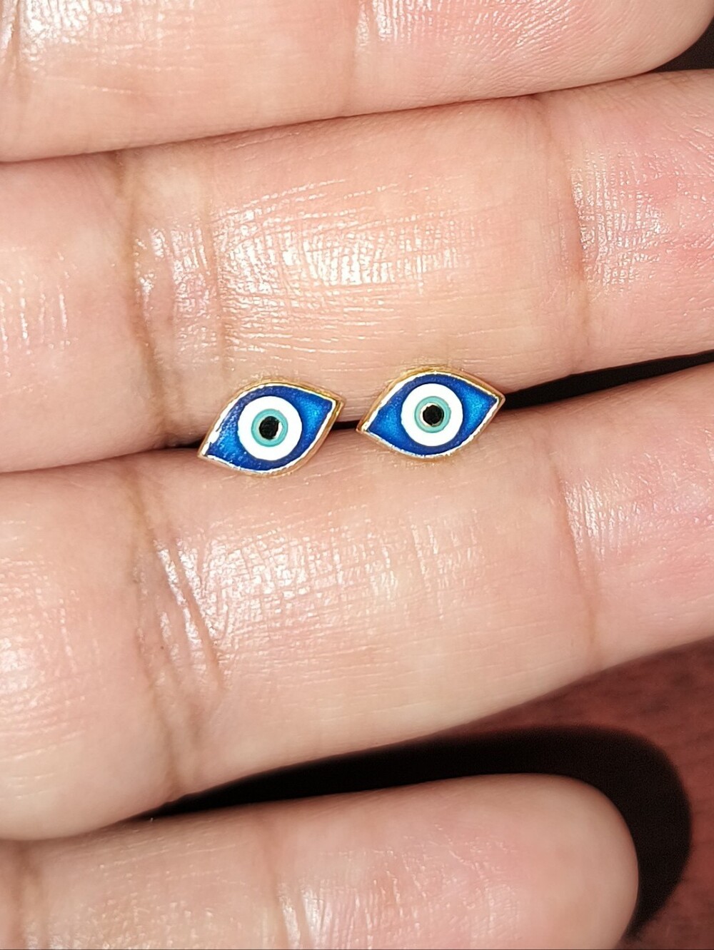 14ky Dainty Enamel Evil Eye Stud Earrings